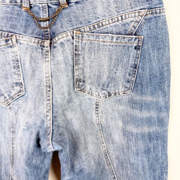 Roberto Cavalli Y2K 90s Low Rise Bootcut Distressed Denim Chain Jeans Size 32 - Picture 9 of 12